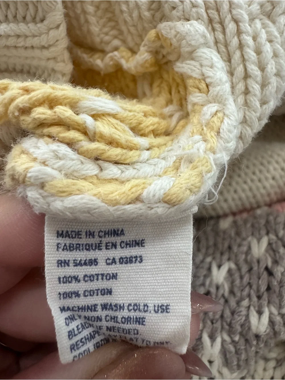 American Eagle Crew Neck Sweater in Cream with Pink, Gray & Yellow Accents